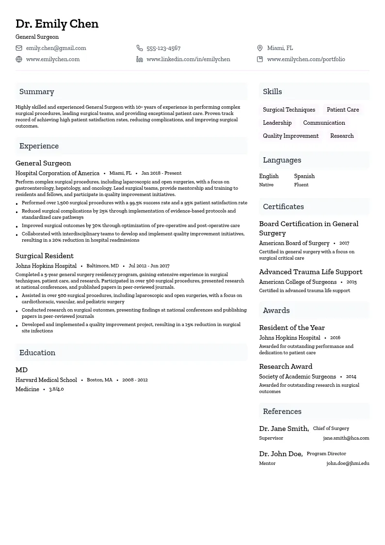General Surgeon resume example
