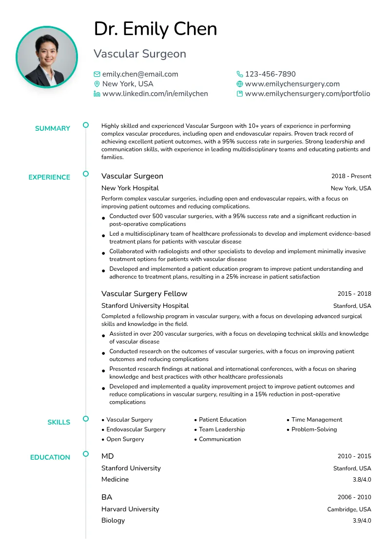 Vascular Surgeon resume example