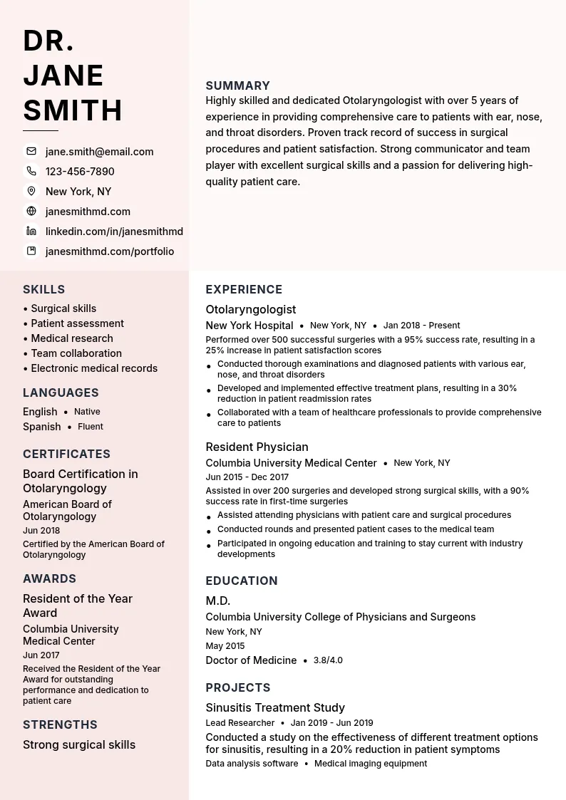 Otolaryngologist resume example