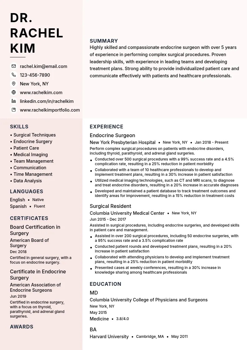 Endocrine Surgeon resume example