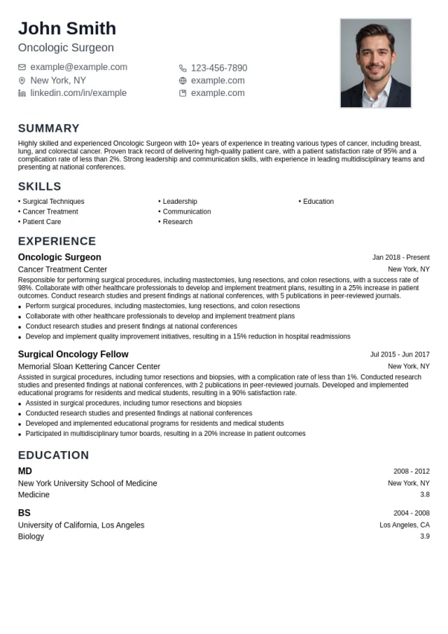 Oncologic Surgeon resume example