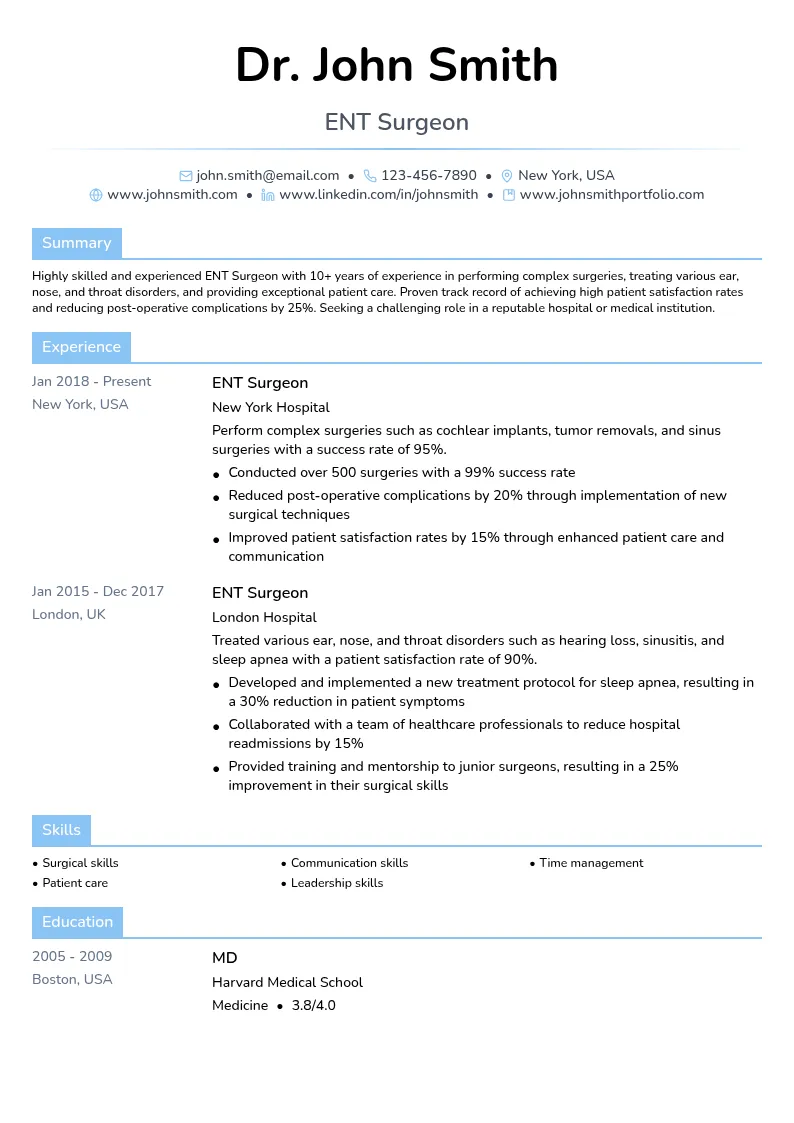 ENT Surgeon resume example