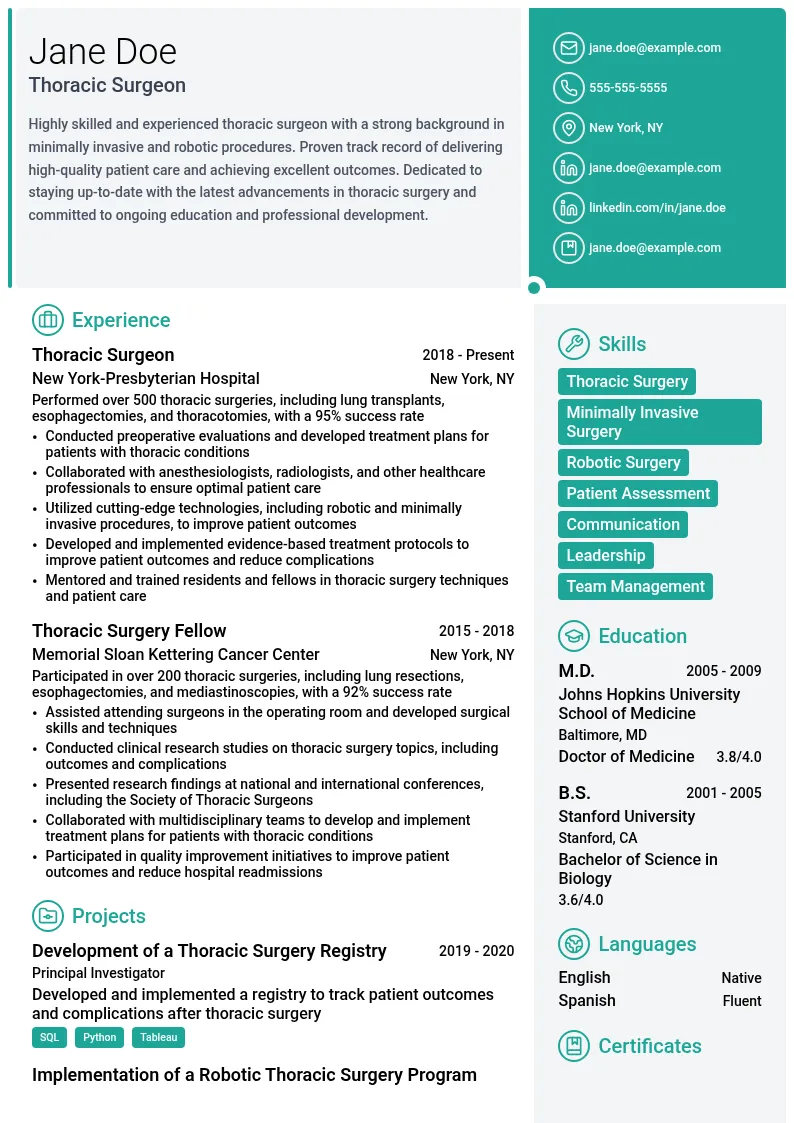 Thoracic Surgeon resume example