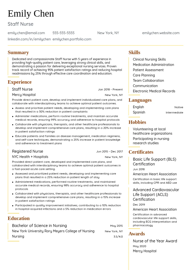 Staff Nurse resume example