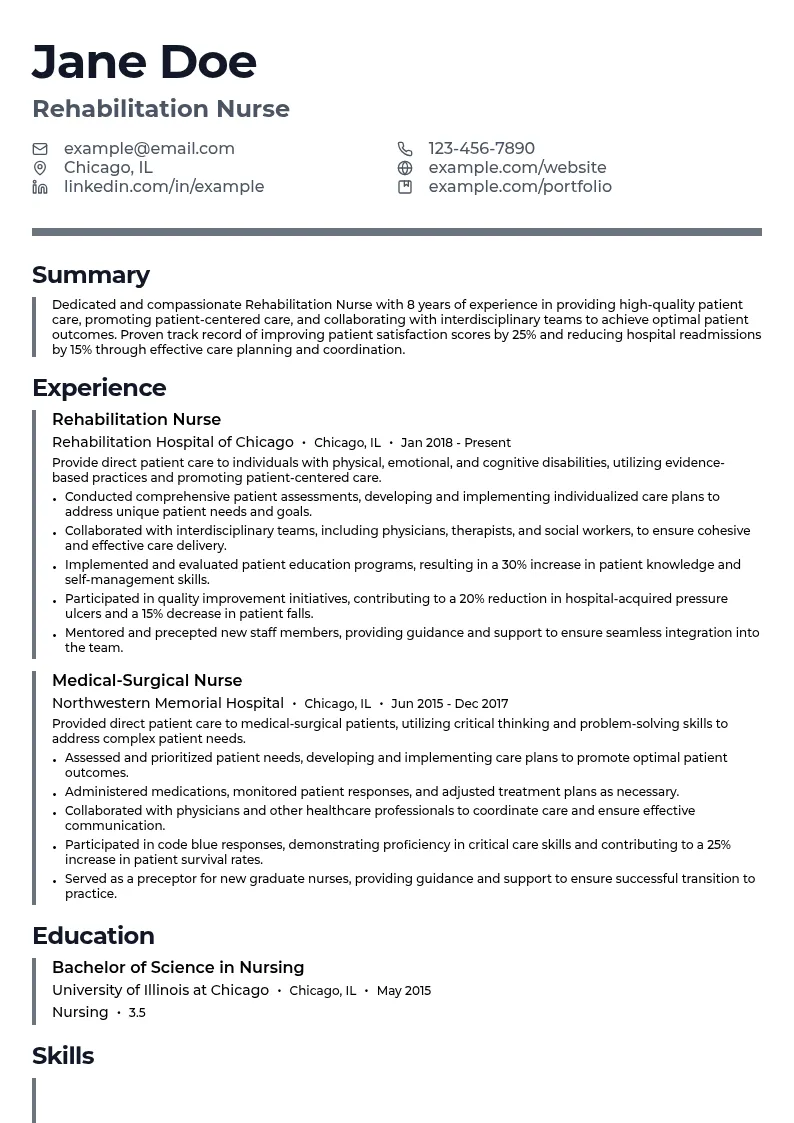 Rehabilitation Nurse resume example