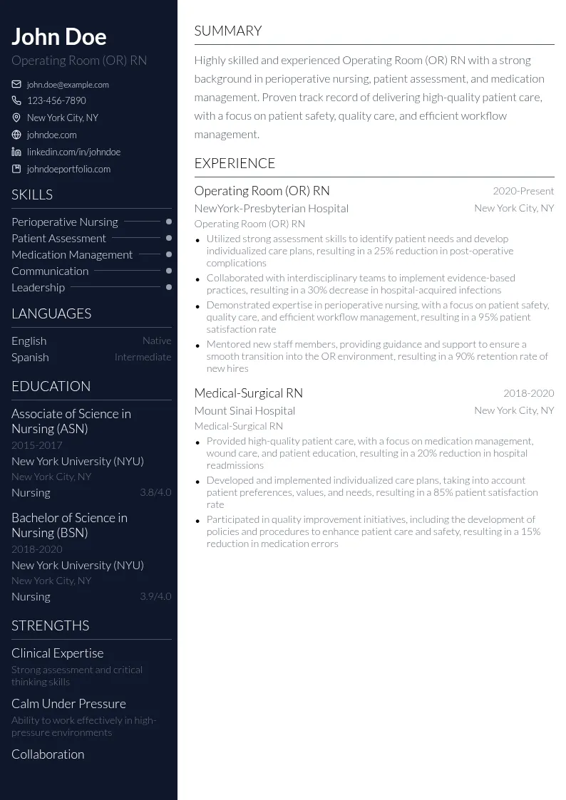 Operating Room (OR) RN resume example
