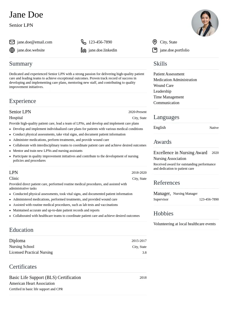 Senior LPN resume example