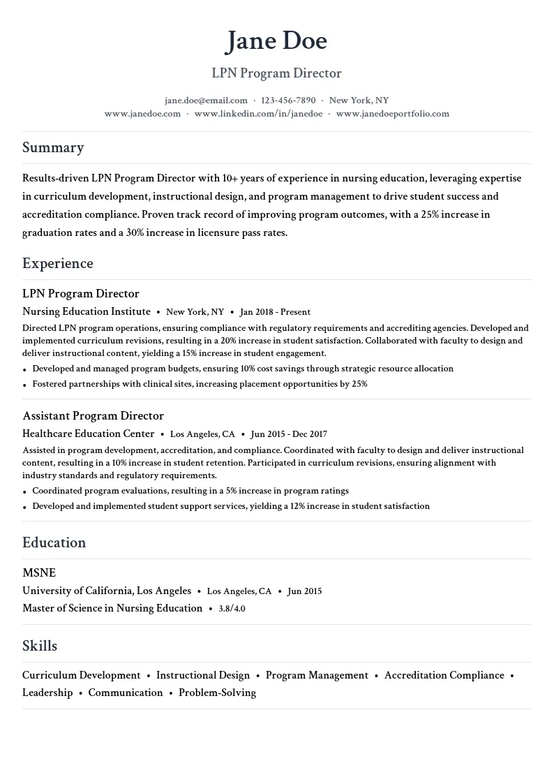 LPN Program Director resume example