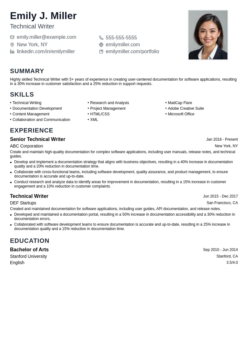 Technical Writer resume example