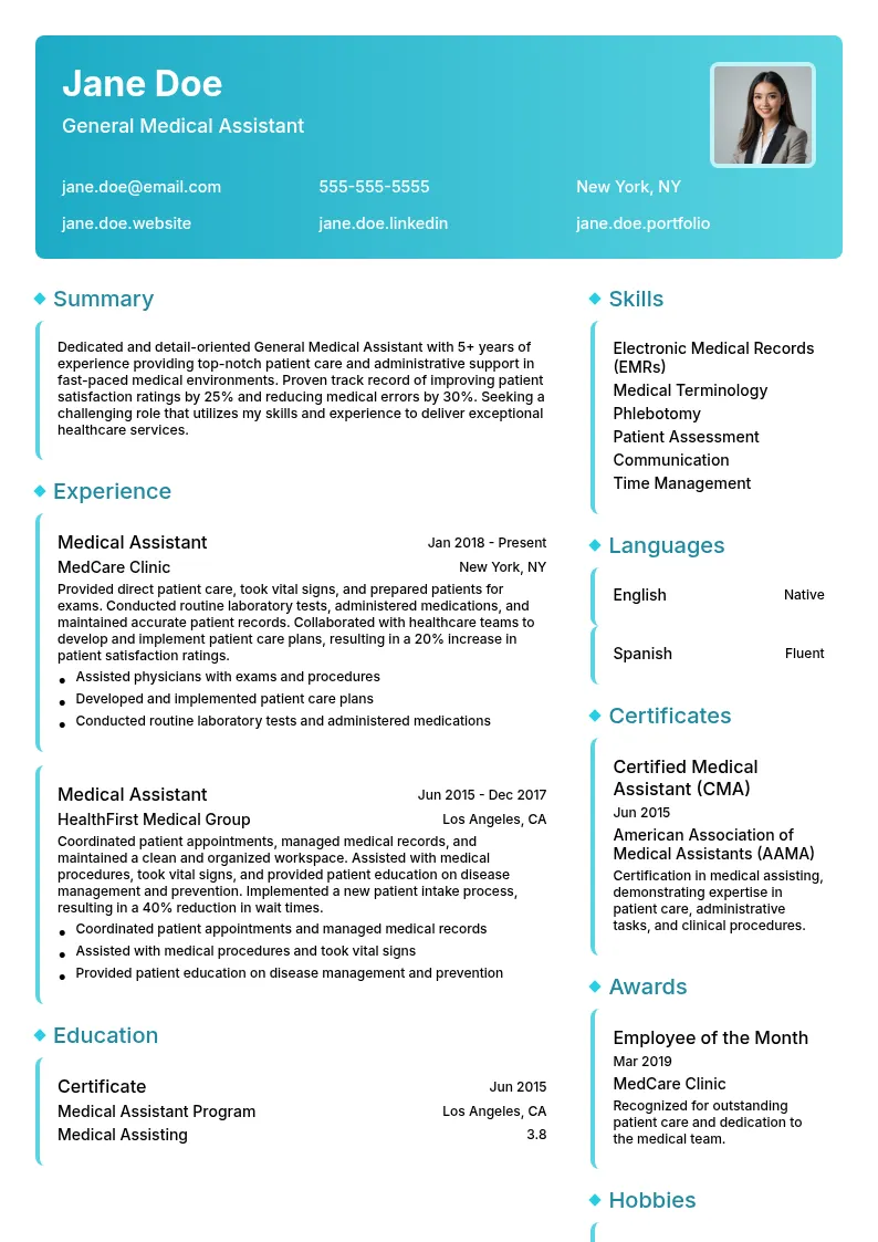 General Medical Assistant resume example
