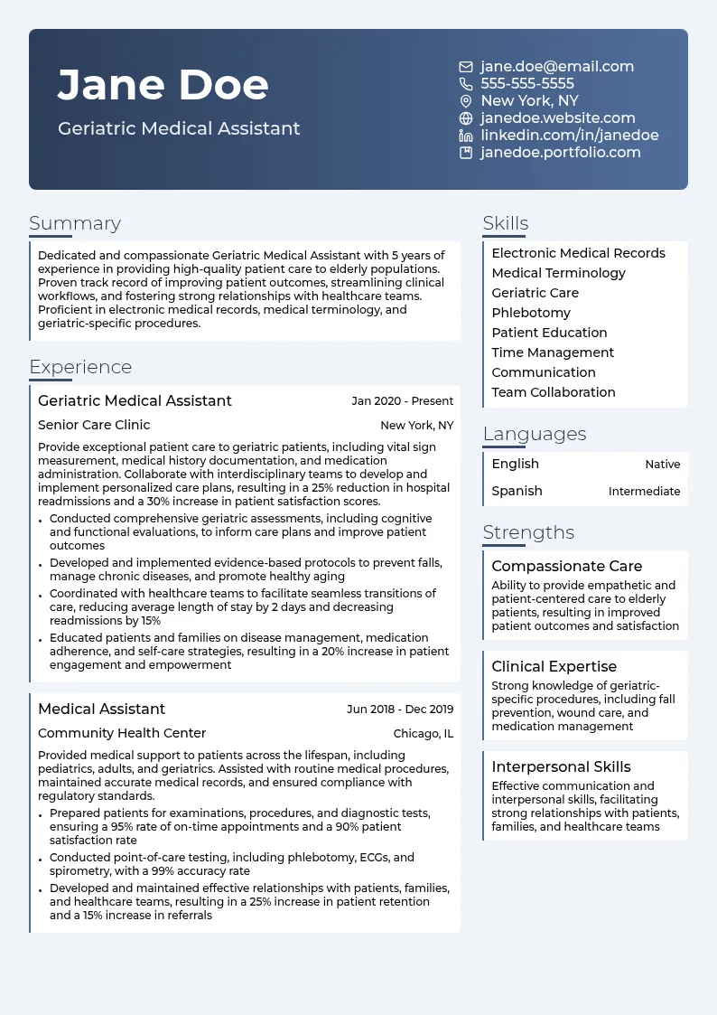 Geriatric Medical Assistant resume example