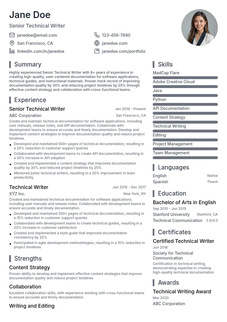 Senior Technical Writer resume example