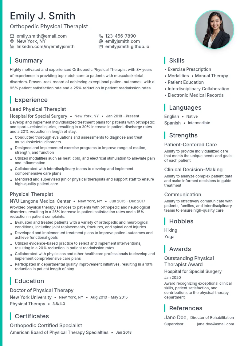  Orthopedic Physical Therapist resume example