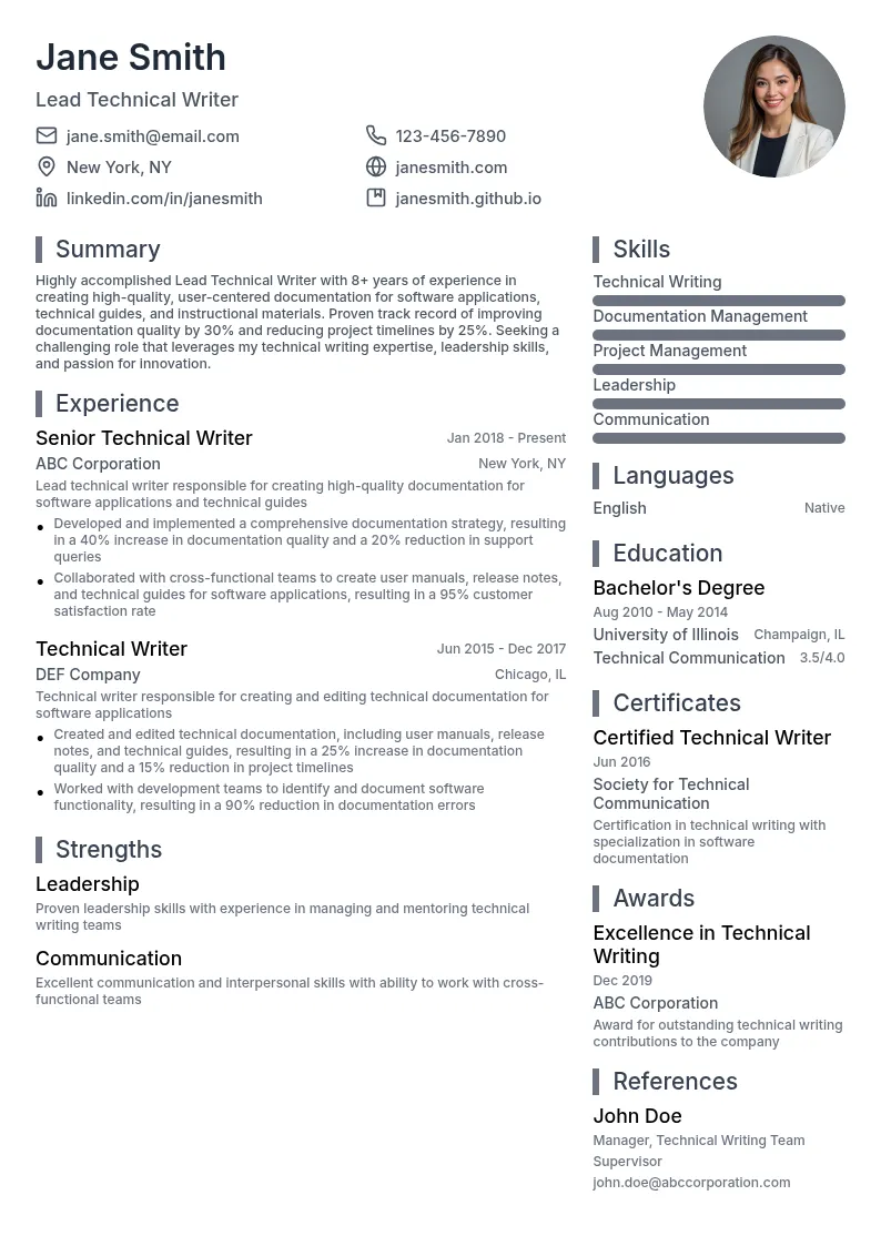 Lead Technical Writer resume example