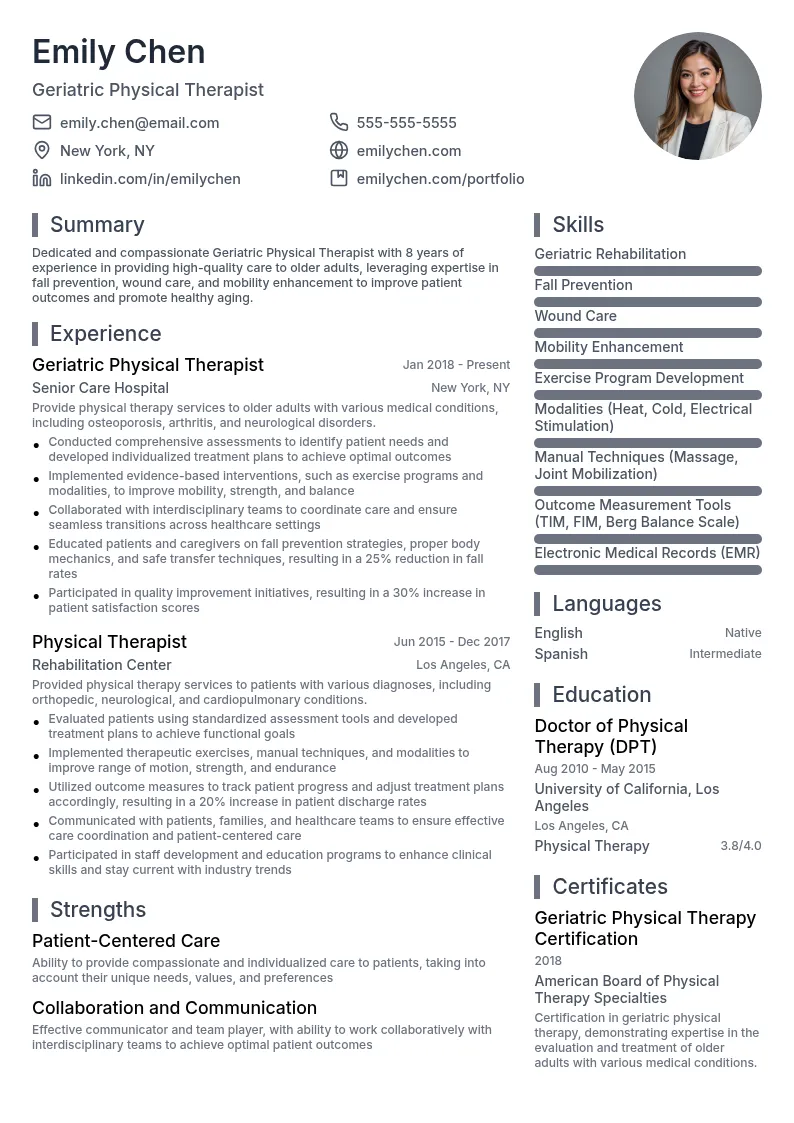 Geriatric Physical Therapist resume example