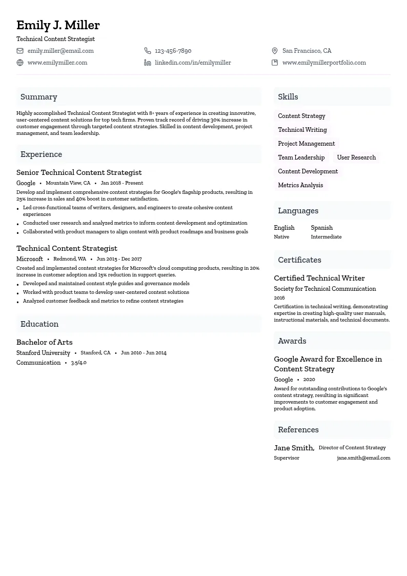 Technical Content Strategist resume example