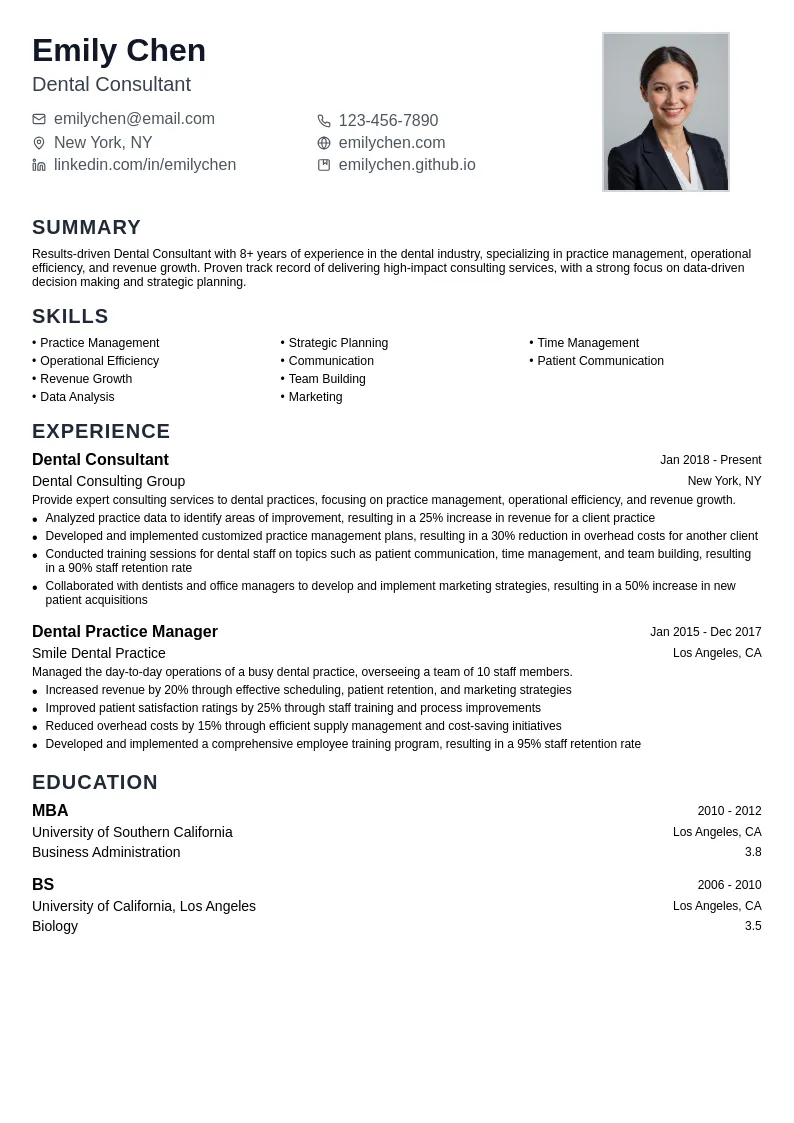 Dental Consultant resume example