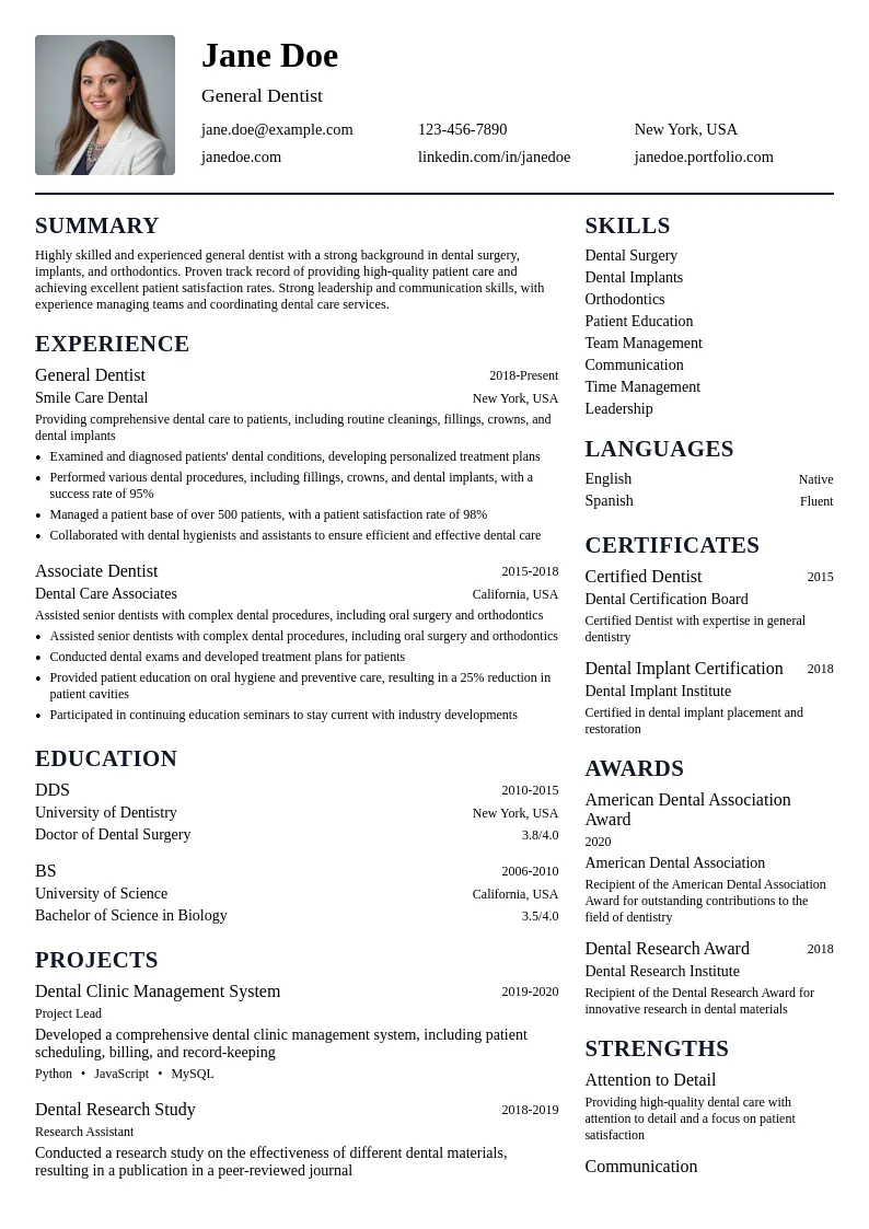 General Dental Practice resume example