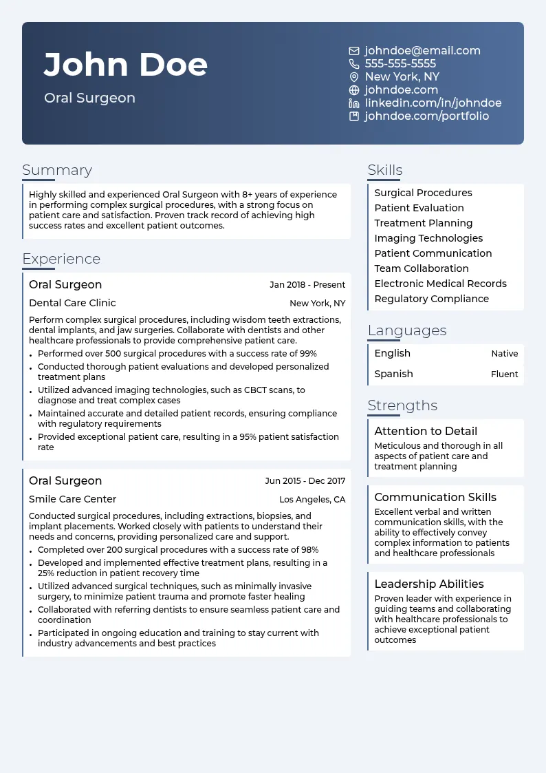 Oral Surgeon resume example