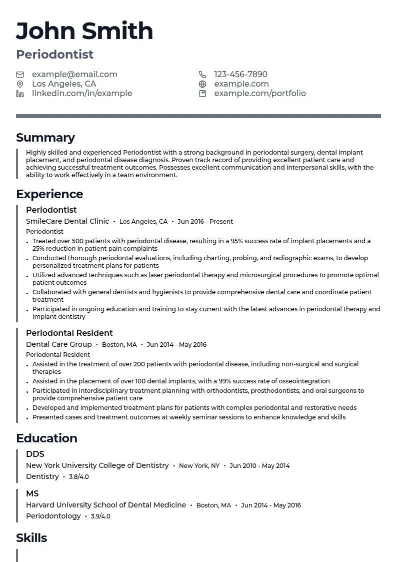 Periodontist resume example