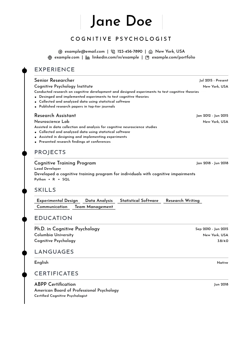 Cognitive Psychologist resume example