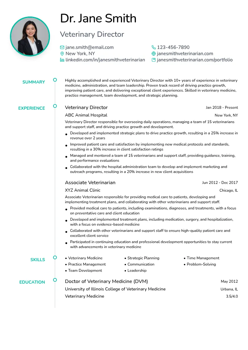 Veterinary Director resume example