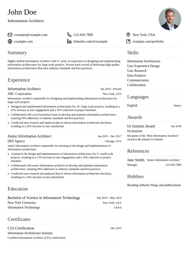 Information Architect resume example