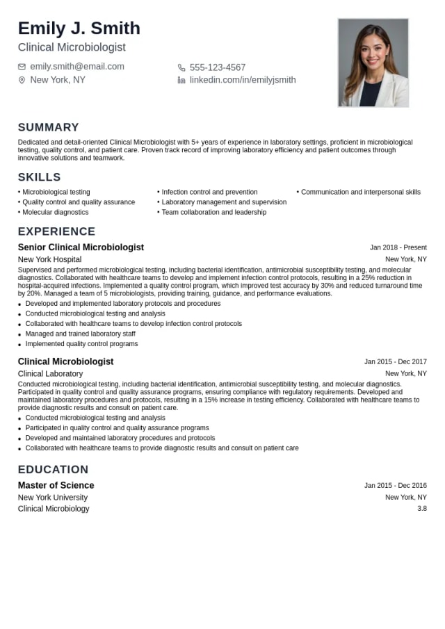 Clinical Microbiologist resume example