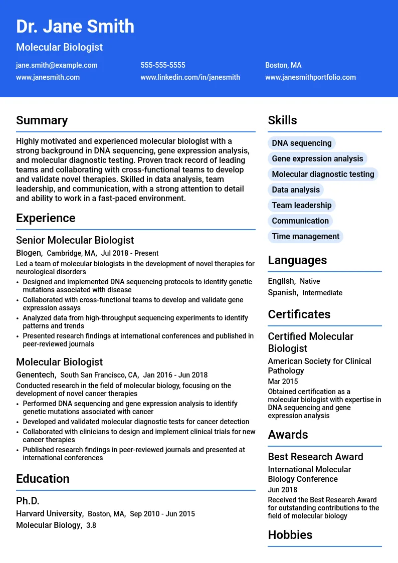 Molecular Biologist resume example