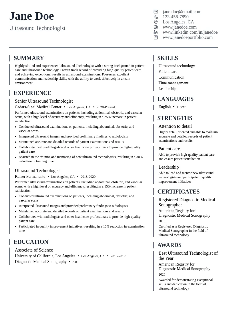 Ultrasound Technologist resume example
