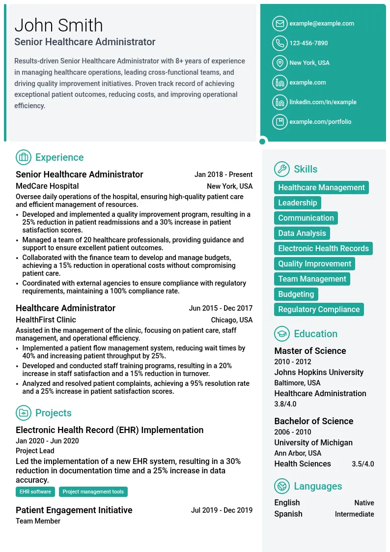Senior Healthcare Administrator resume example