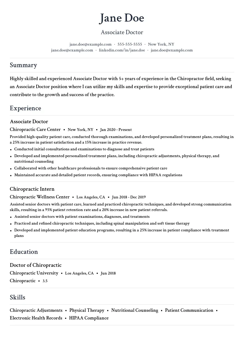 Associate Doctor resume example