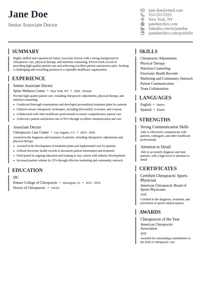 Senior Associate Doctor resume example