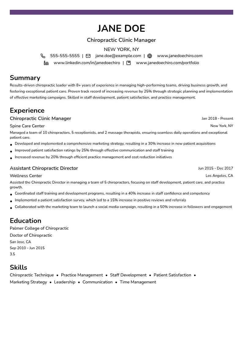 Management/Leadership Roles resume example