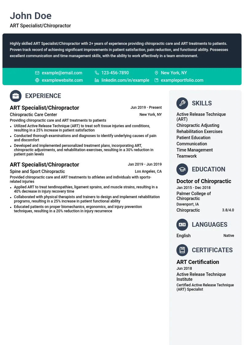 Active Release Technique (ART) Specialist resume example