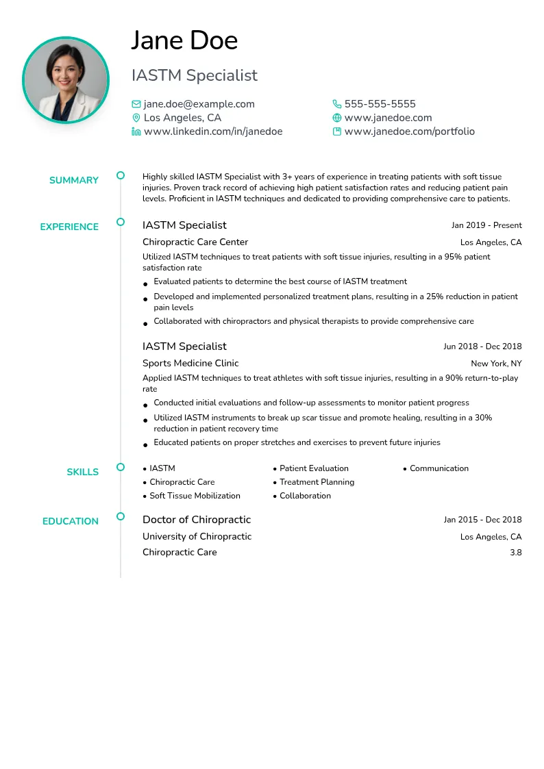 Instrument-Assisted soft Tissue mobilization (IASTM) Specialist resume example