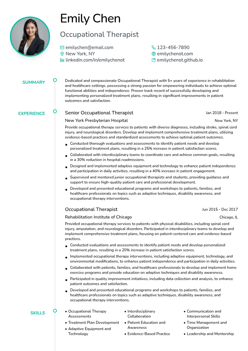Occupational Therapist (OT) resume example