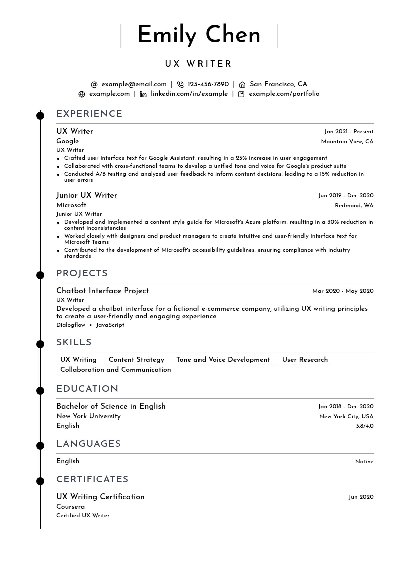 UX Writer resume example