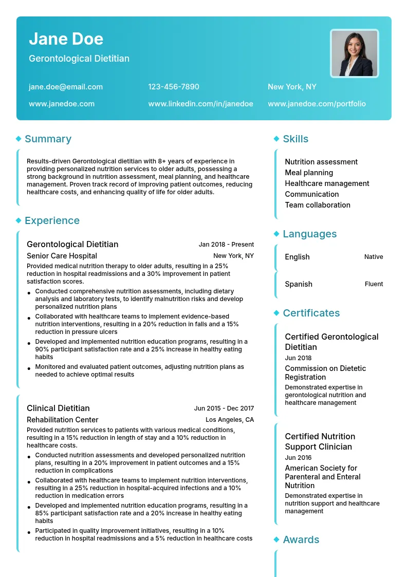 Gerontological dietitian resume example