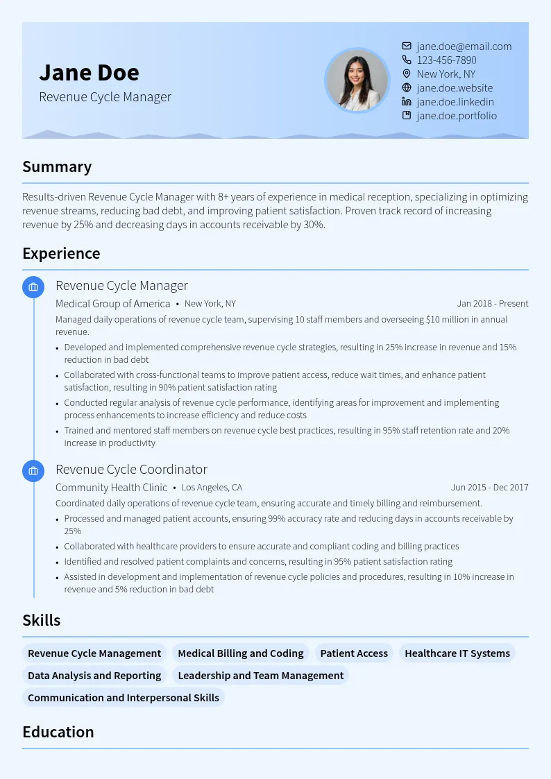 Revenue Cycle Manager resume example
