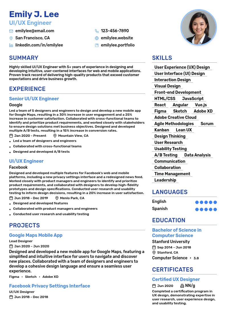 UI/UX Engineer resume example