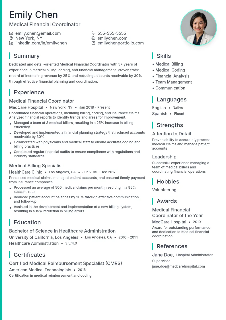 Medical Financial Coordinator resume example