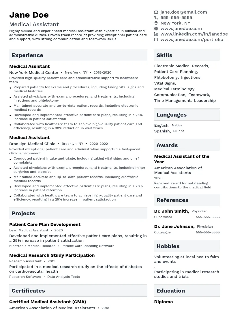 Medical Assistant resume example