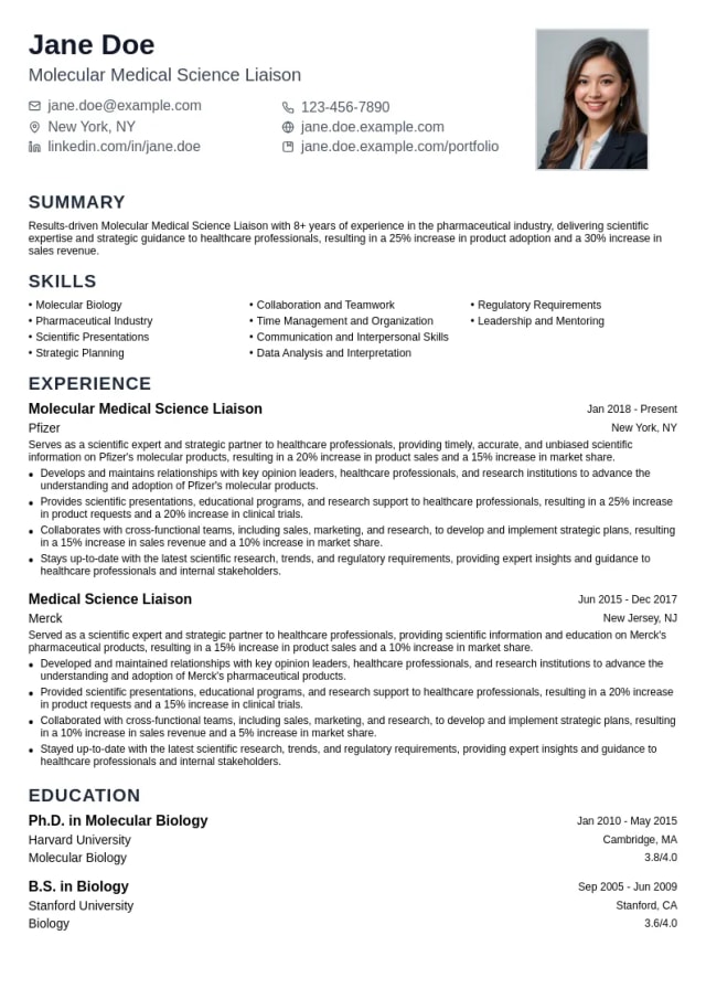 Molecular Medical Science Liaison resume example