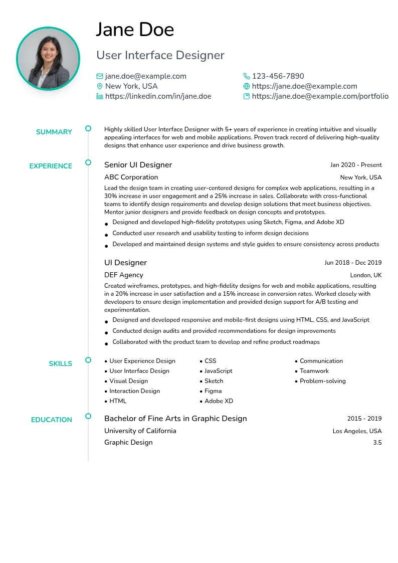 User Interface Designer resume example