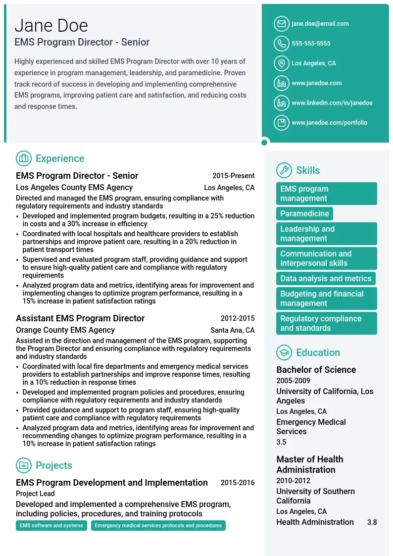 EMS Program Director - Senior resume example