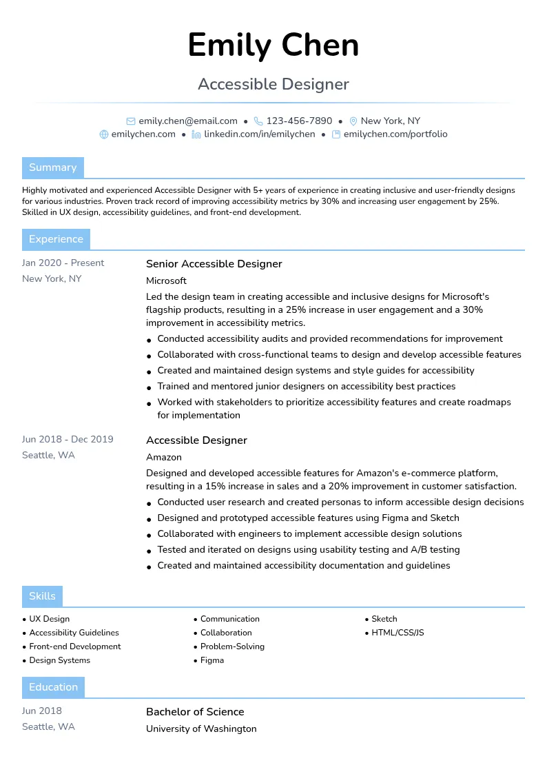 Accessible Designer resume example