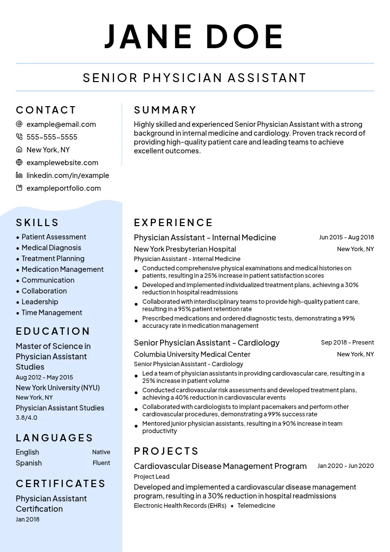 Senior Physician Assistant resume example