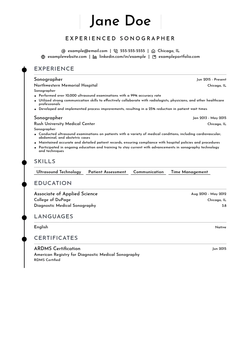 Experienced Sonographer resume example