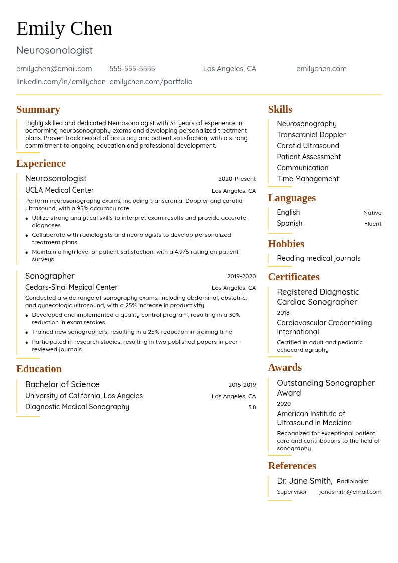Neurosonologist resume example